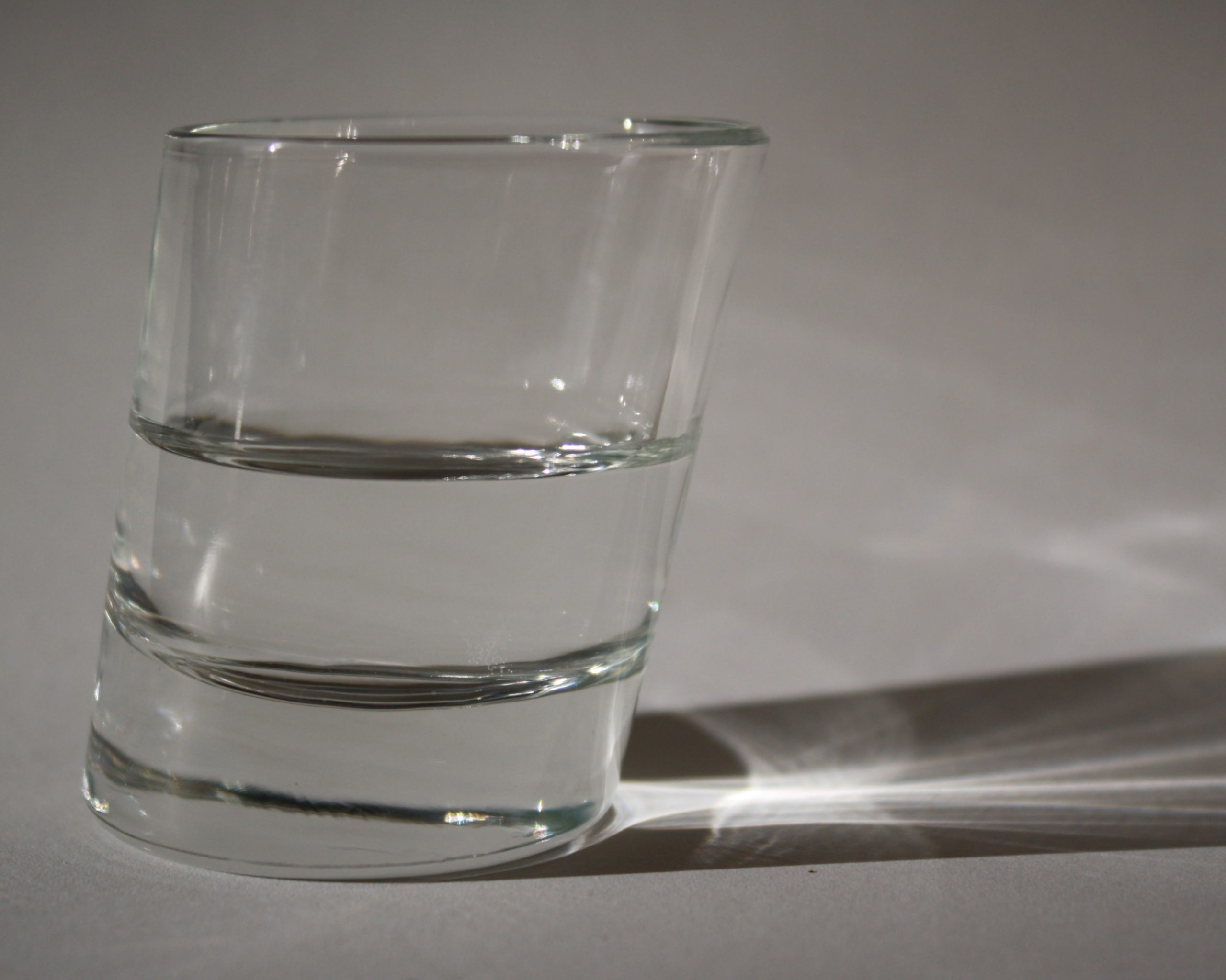 perspective: a tilted glass filled with water