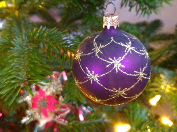 About me: a purple bauble in a Christmas tree