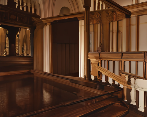 Short story lady: AI image of a staircase with oak panelling