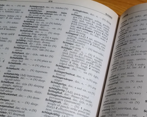Photo of a page in a German-English dictionary